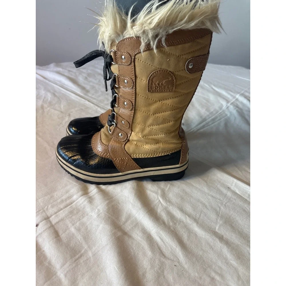Sorel Tofino II Winter Boots Kids Size 3 Brown Black Waterproof Faux Fur Good
